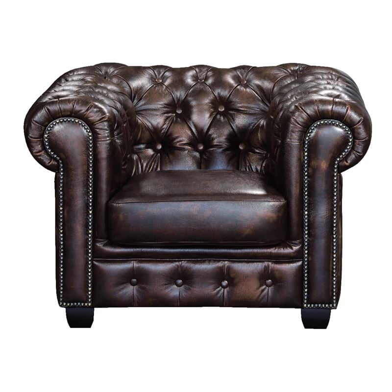 CHESTERFIELD Birmingham Πολυθρόνα Σαλονιού Καθιστικού,Δέρμα Απόχρωση Καφέ 103x92x72cm
