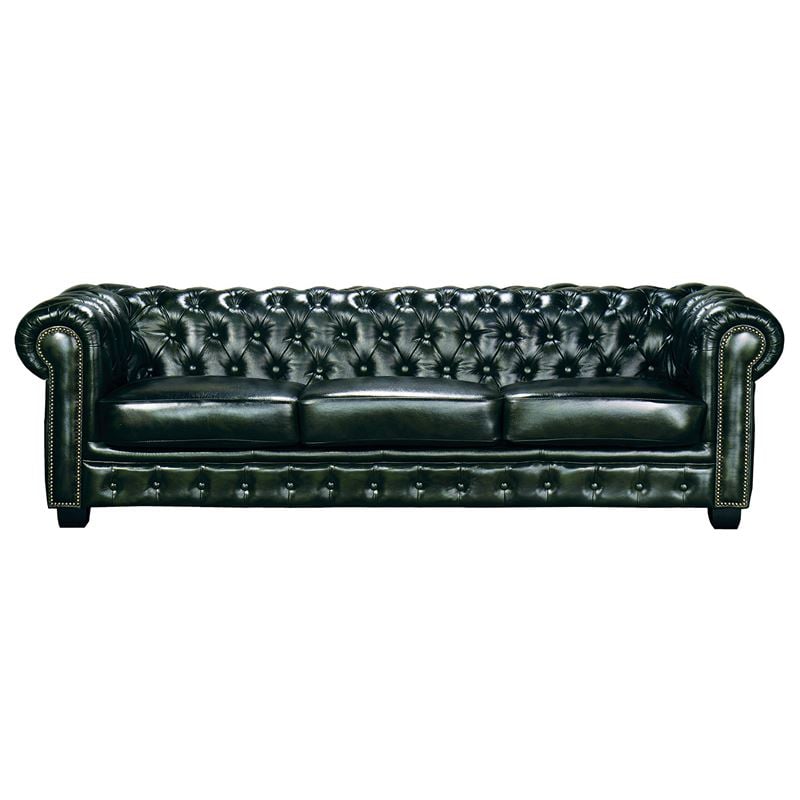 CHESTERFIELD Birmingham Καναπές 4Θέσιος Σαλονιού Καθιστικού, Δέρμα AntiqueGreen 241x92x74cm