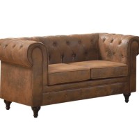 CHESTERFIELD York Kαναπές 2Θέσιος Σαλονιού - Καθιστικού, Ύφασμα Απόχρωση Καφέ Camel 150x82x77cm