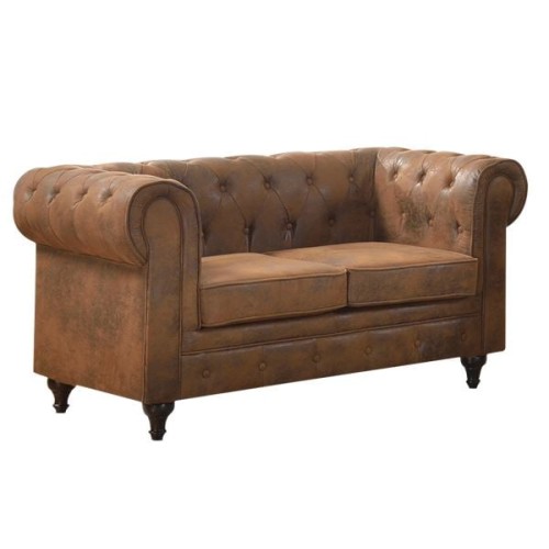 CHESTERFIELD York Kαναπές 2Θέσιος Σαλονιού - Καθιστικού, Ύφασμα Απόχρωση Καφέ Camel 150x82x77cm