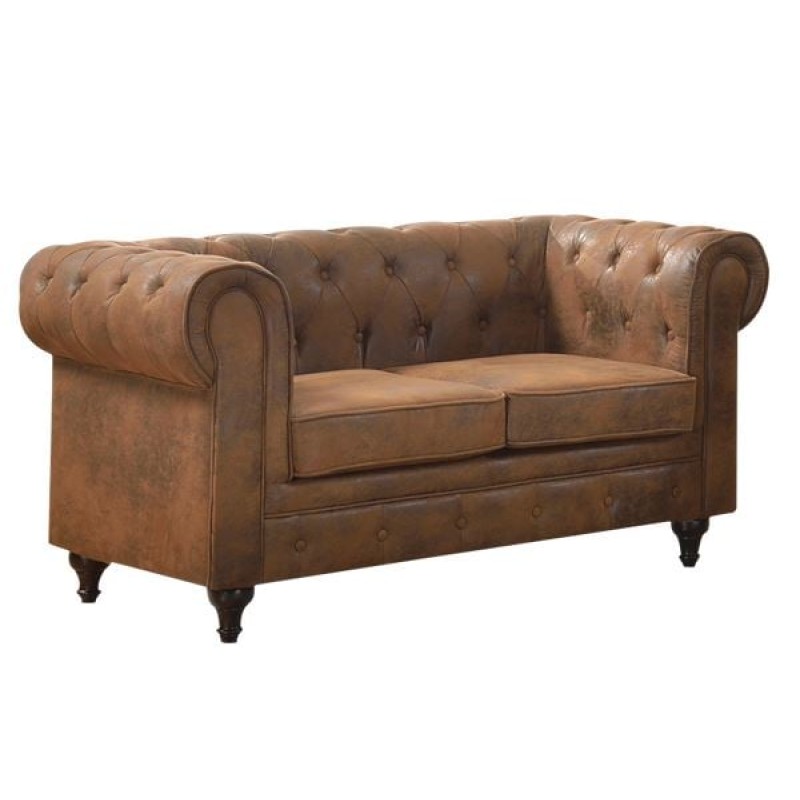 CHESTERFIELD York Kαναπές 2Θέσιος Σαλονιού - Καθιστικού, Ύφασμα Απόχρωση Καφέ Camel 150x82x77cm