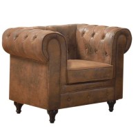 CHESTERFIELD York Πολυθρόνα Σαλονιού - Καθιστικού, Ύφασμα Απόχρωση Καφέ Camel 110x82x77cm