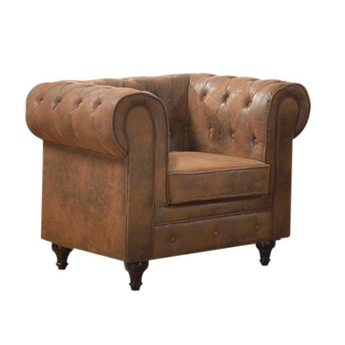 CHESTERFIELD York Πολυθρόνα Σαλονιού - Καθιστικού, Ύφασμα Απόχρωση Καφέ Camel 110x82x77cm