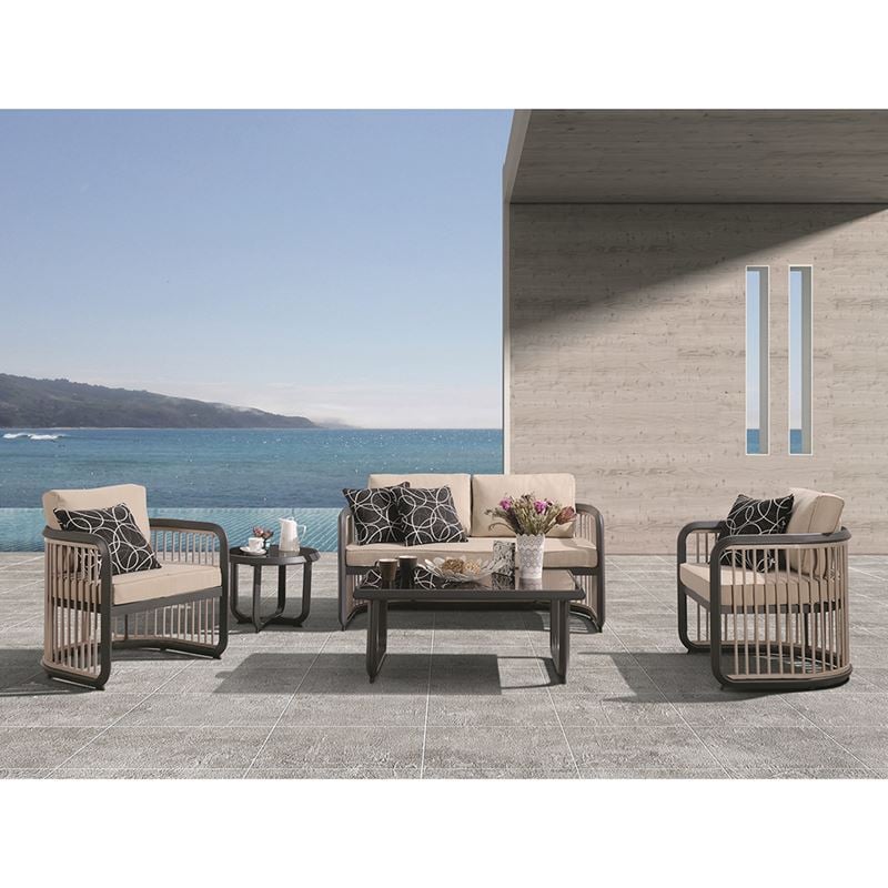 CITY Living Set Σαλόνι Καθιστικό Κήπου - Βεράντας Alu Ανθρακί - Μπεζ Τραπ+2θέσιο+2 Πολυθρ+Βοηθ.τραπ