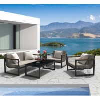 CORDOBA Set Καθιστικό ALU Ανθρακί: Καναπές+2 Πολυθρόνες+ Τραπεζάκι, Μαξιλάρια Μπεζ 147x78x70-80x78x70-120x60x40cm