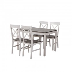 DAILY Set Τραπεζαρία Ξύλινη Σαλονιού - Κουζίνας: Τραπέζι + 4 Καρέκλες / Άσπρο - Dark Oak Table:118x74x73 Chair:43x48x94