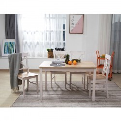 DAILY Set Τραπεζαρία Ξύλινη Σαλονιού - Κουζίνας: Τραπέζι + 4 Καρέκλες / Άσπρο - Φυσικό Table:118x74x73 Chair:43x48x94