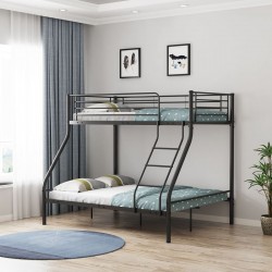 DOUBLE Κρεβάτι Κουκέτα Μέταλλο Βαφή Μαύρο, Για στρώματα 140x190+90x190cm 145x200x160cm