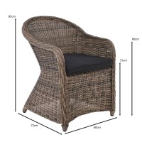 MONTANA Πολυθρόνα Τραπεζαρίας Κήπου ALU, Wicker Φ5mm Grey Brown,Μαξιλάρι Ανθρακί 60x72x85cm
