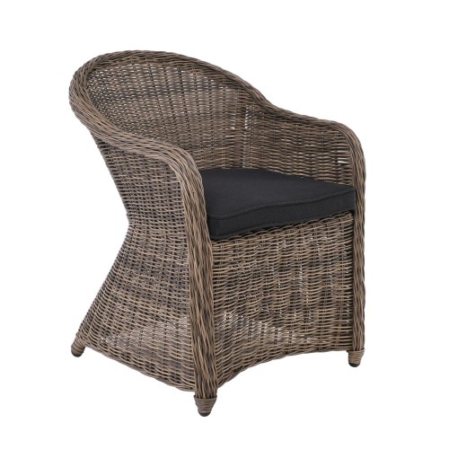 MONTANA Πολυθρόνα Τραπεζαρίας Κήπου ALU, Wicker Φ5mm Grey Brown,Μαξιλάρι Ανθρακί 60x72x85cm