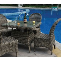 Σετ2ΤεμMONTANA Καρέκλα Τραπεζαρίας Κήπου ALU, Φ5mm Round Wicker Grey Brown, Μαξιλάρι Ανθρακί 48x65x91cm