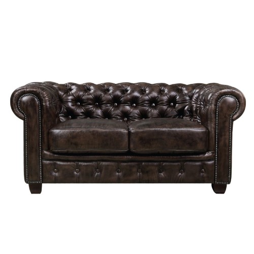 CHESTERFIELD Birmingham Καναπές 2Θέσιος Σαλονιού Καθιστικού,Δέρμα Απόχρωση Καφέ 155x91x74cm