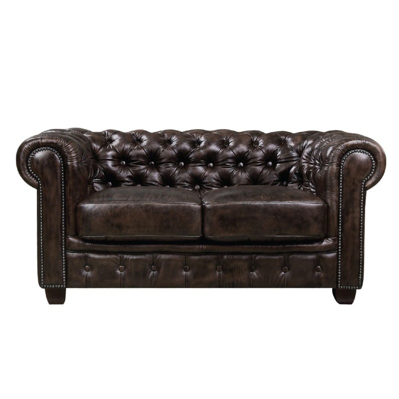 CHESTERFIELD Birmingham Καναπές 2Θέσιος Σαλονιού Καθιστικού,Δέρμα Απόχρωση Καφέ 155x91x74cm