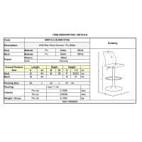 Σετ2ΤεμLINO Σκαμπό BAR με Πλάτη, Χρώμιο, PU Άσπρο, Ρυθμιζόμενο Ύψος, Περιστρεφόμενο 44x50x62/92-83/113cm