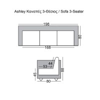 ASHLEY Καναπές Σαλονιού - Καθιστικού 3Θέσιος, Ύφασμα Μπεζ 198x80x88cm