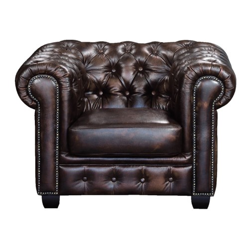 CHESTERFIELD Birmingham Πολυθρόνα Σαλονιού Καθιστικού,Δέρμα Απόχρωση Καφέ 103x92x72cm