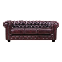 CHESTERFIELD Birmingham Καναπές 3Θέσιος Σαλονιού Καθιστικού, Δέρμα Antique Red 201x92x74cm