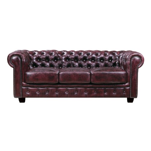 CHESTERFIELD Birmingham Καναπές 3Θέσιος Σαλονιού Καθιστικού, Δέρμα Antique Red 201x92x74cm
