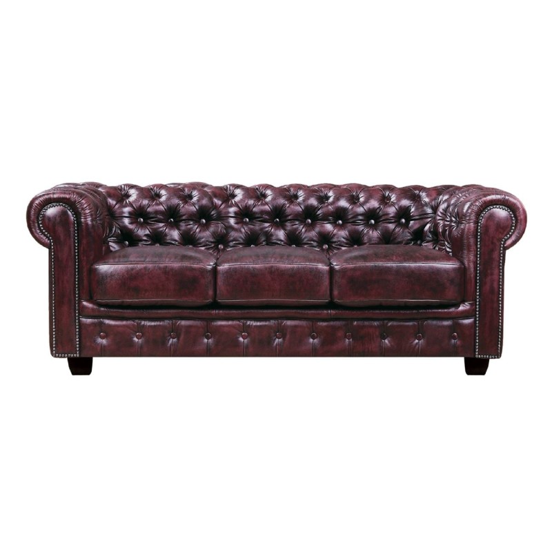 CHESTERFIELD Birmingham Καναπές 3Θέσιος Σαλονιού Καθιστικού, Δέρμα Antique Red 201x92x74cm