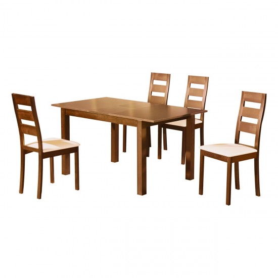 MILLER Set Τραπεζαρία Κουζίνας Ξύλινη: Επεκτεινόμενο Τραπέζι+ 4 Καρέκλες Honey Oak-PVC Εκρού  Table120+30x80x74Chair45x52x97