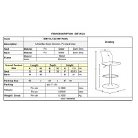 Σετ2ΤεμLINO Σκαμπό BAR με Πλάτη, Χρώμιο, PU Γκρι, Ρυθμιζόμενο Ύψος, Περιστρεφόμενο 44x50x62/92-83/113cm