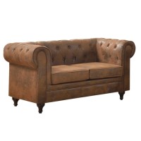 CHESTERFIELD York Kαναπές 2Θέσιος Σαλονιού - Καθιστικού, Ύφασμα Απόχρωση Καφέ Camel 150x82x77cm
