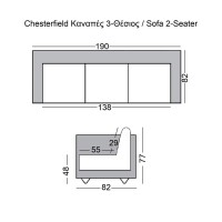 CHESTERFIELD York Kαναπές 3Θέσιος Σαλονιού - Καθιστικού, Ύφασμα Απόχρωση Καφέ Camel 190x82x77cm
