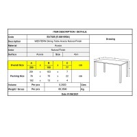 WESTERN Τραπέζι Τραπεζαρίας Ξύλο Ακακία Φυσικό 200x100x77cm