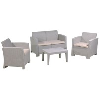 SAVANNA Set Σαλόνι Κήπου Βεράντας K/D, PP-UV Sand Grey Μαξιλάρια Μπεζ Table+Sofa 2Seater+2 Armchairs