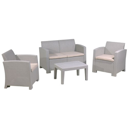 SAVANNA Set Σαλόνι Κήπου Βεράντας K/D, PP-UV Sand Grey Μαξιλάρια Μπεζ Table+Sofa 2Seater+2 Armchairs