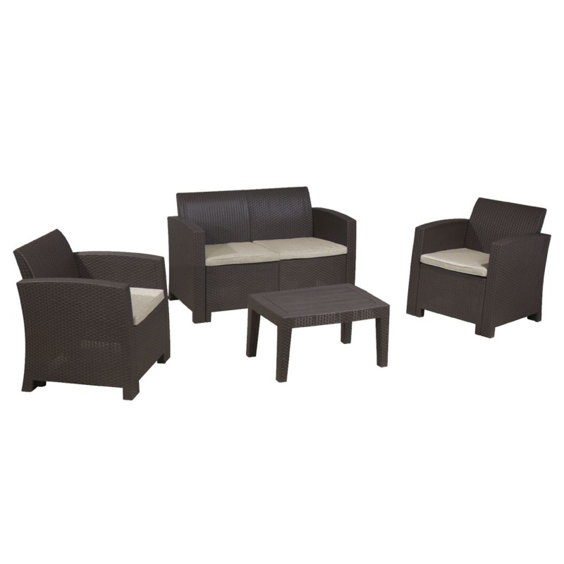 SAVANNA Set Σαλόνι Κήπου Βεράντας  K/D,  PP-UV Καφέ Μαξιλάρια Grey-White Table+Sofa 2Seater+2 Armchairs