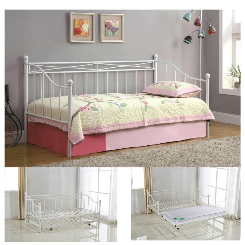 MARIN Daybed Κρεβάτι (90x190) + Βοηθητικό Κρεβάτι (85x185) Μέταλλο Βαφή Άσπρο 198x97x93 + 185x85x36cm