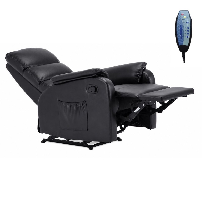 COMFORT Massage Πολυθρόνα Relax, Σαλονιού - Καθιστικού, PU Μαύρο 74x90x98cm