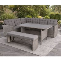 CENTER Set Σαλόνι Καθιστικό - Γωνιακή Τραπεζαρία Κήπου, Μέταλλο-Wicker Γκρι+ Μαξιλάρια Τραπέζι+Καναπές Γωνία+Πάγκος