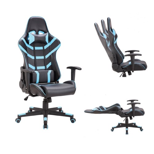 BF9050 Gaming Πολυθρόνα Γραφείου, Ανάκλιση Πλάτης έως 90°, Pu Μαύρο - Μπλε 67x69x124/134cm
