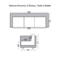 GENOVA Καναπές Σαλονιού Καθιστικού 3Θέσιος, Inox Pu Άσπρο 188x73x71cm