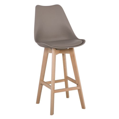 Σετ4ΤεμMARTIN Σκαμπό BAR Οξιά Φυσικό, PP-Pu Sand Beige, Μονταρισμένη Ταπετσαρία 49x57x74/111cm