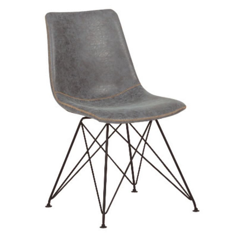 Σετ4ΤεμPANTON Καρέκλα Μέταλλο Βαφή Μαύρη, PU Vintage Grey 43x57x81cm