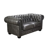 CHESTERFIELD Birmingham Kαναπές 2Θέσιος Σαλονιού Καθιστικού, Δέρμα Antique Grey 155x91x74cm