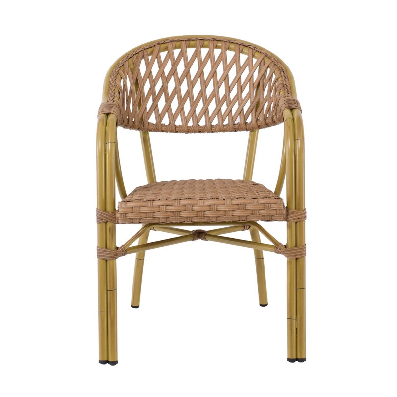 VEGERA Rattan Πολυθρόνα Dining Αλουμίνιο Φυσικό, Wicker Φυσικό, Στοιβαζόμενη 57x59x84cm