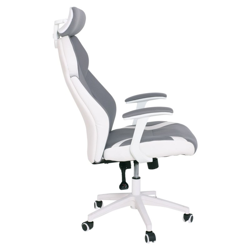 BF8300 Πολυθρόνα Γραφείου Διευθυντή, Microfiber Γκρι PU Άσπρο 64x72x122/130cm