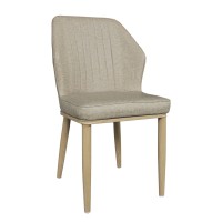 Σετ6ΤεμDELUX Καρέκλα Μέταλλο Βαφή Φυσικό, Linen PU Μπέζ 49x51x89cm