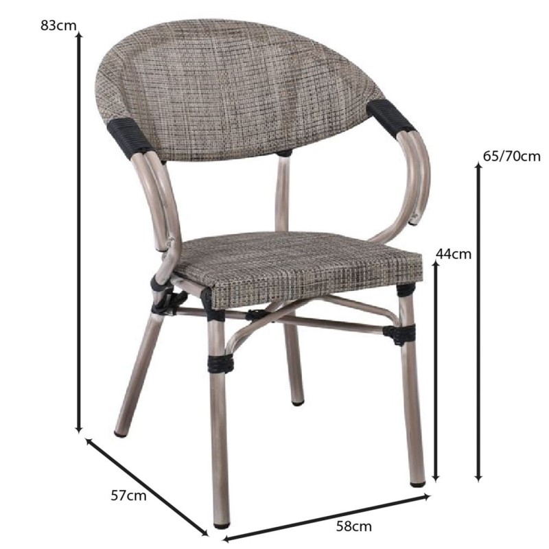 COSTA Πολυθρόνα Dining Αλουμινίου, Απόχρωση Antique Grey - Textilene Μπεζ 58x57x83cm