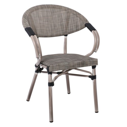 COSTA Πολυθρόνα Dining Αλουμινίου, Απόχρωση Antique Grey - Textilene Μπεζ 58x57x83cm