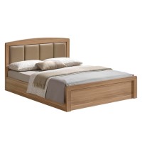 CALIBER Κρεβάτι Διπλό για Στρώμα 160x200cm, Απόχρωση Sonoma Oak, Κεφαλάρι Pu Μπεζ 168x210x100cm