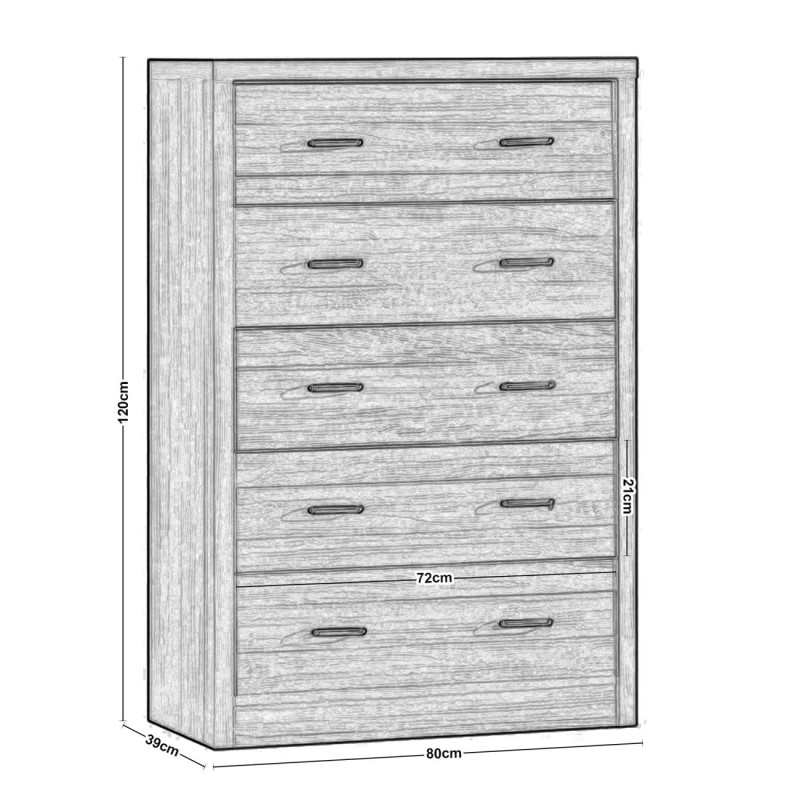 CALIBER Συρταριέρα με 5 Συρτάρια - Απόχρωση Sonoma Oak 80x39x120cm