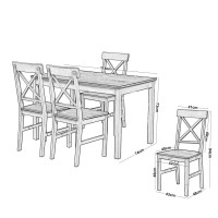 DAILY Set Τραπεζαρία Ξύλινη Σαλονιού - Κουζίνας: Τραπέζι + 4 Καρέκλες / Άσπρο - Dark Oak Table:118x74x73 Chair:43x48x94