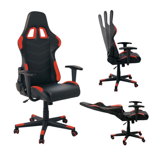 BF9150 Gaming Πολυθρόνα Γραφείου, Ανάκλιση Πλάτης έως 90°, Pu Μαύρο - Κόκκινο 67x69x124/134cm