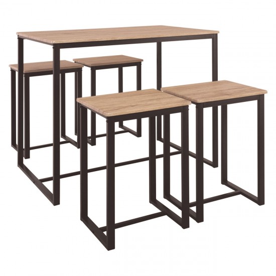 HENRY Set Bar Τραπέζι + 4 Σκαμπώ, Μέταλλο Βαφή Σκούρο Καφέ - Sonoma  Table:100x60x86 Stool:40x30x60