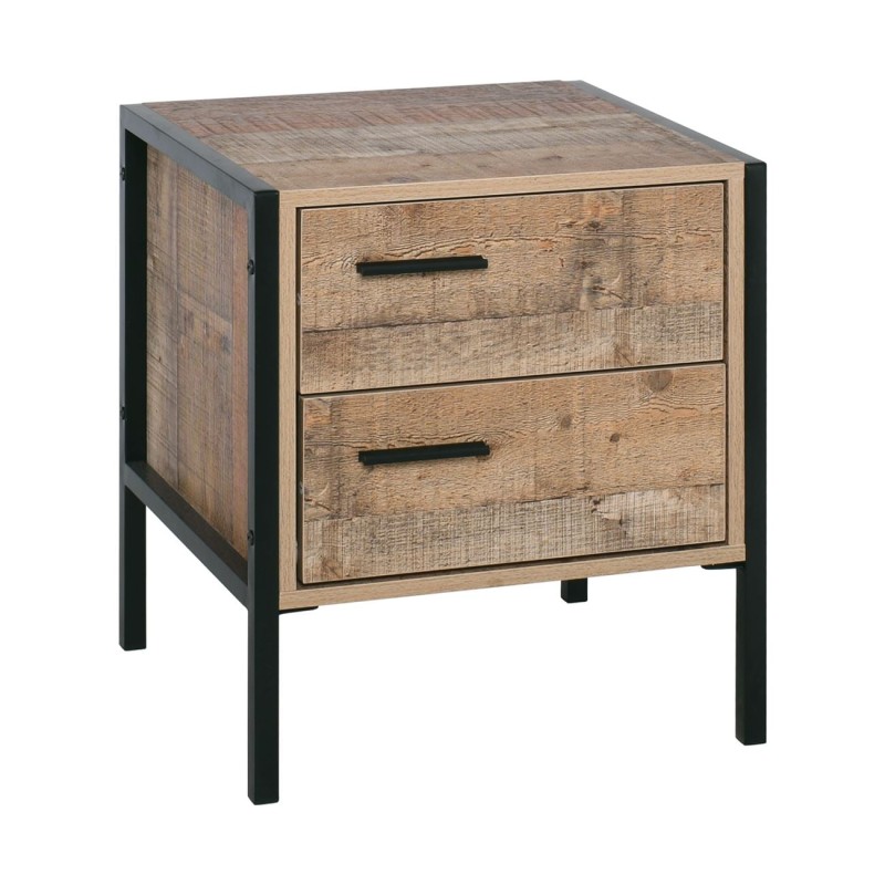 PALLET-W Κομοδίνο με 2 Συρτάρια Μέταλλο Βαφή Μαύρο - Antique Oak 44x40x50cm